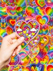 20Pcs Rainbow Heart Vinyl Stickers For Water Bottles Laptop Scrapbooks & more
