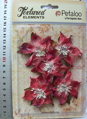 POINSETTIAS Textured Burlap RED x 5 flowers 50-60mm across Petaloo L4b