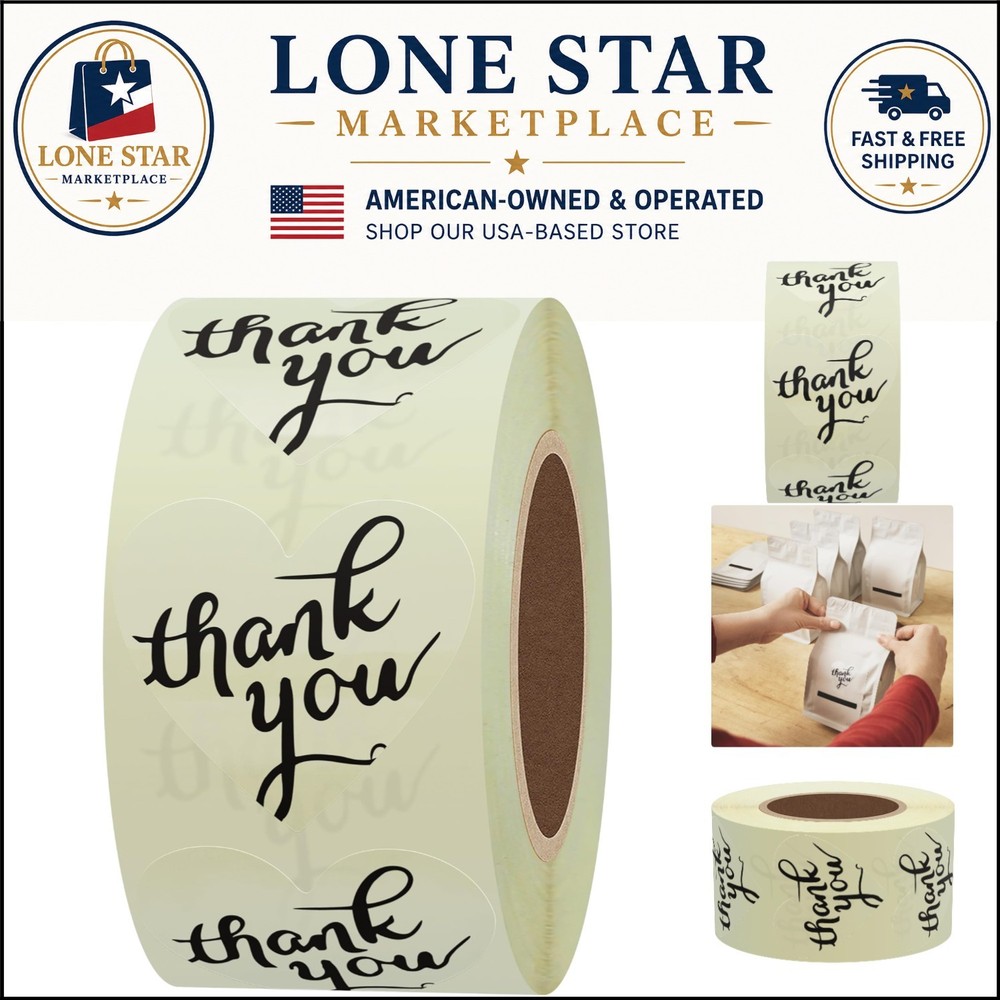 Heart-Shaped Clear Thank You Stickers | 1.5 Inch | 500 Labels on Roll