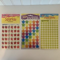 Vintage Trend Enterprises Sparkle Stickers NEW 3 Pks Apples, Stars, Smiley Faces