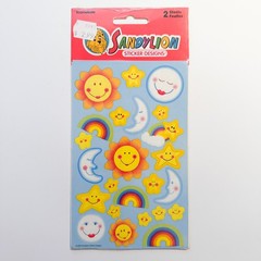 Vintage Sandylion Celestial Sun Moon Stars Rainbow Smiling Happy 2 Sticker Sheet