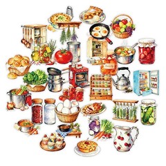 56 pcs Kitchen Food Cooking Clear PET Stickers, Vintage Bakery