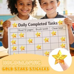 1500 Pcs Holographic Gold Stars Stickers 1 Inch Self Adhesive Foil Star Stick…