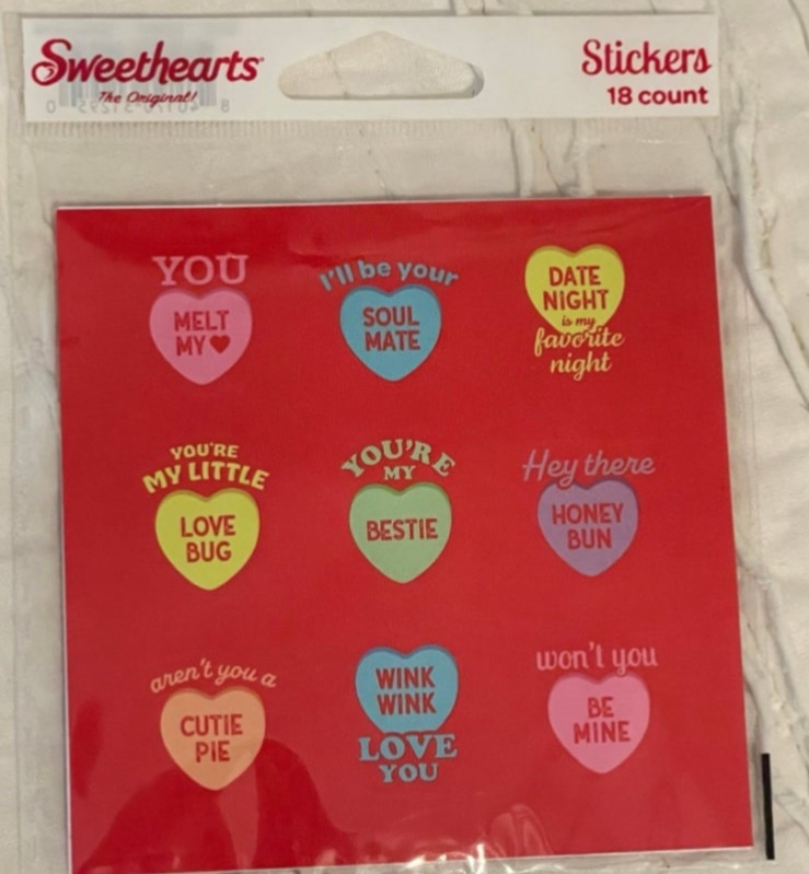 18 Sweethearts Spangler Stickers Conversation Heart Candy Valentine’s Day hearts