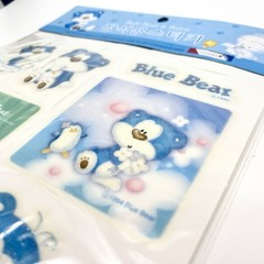 Morning Glory Blue Bear Babu Large Glitter Puffy Sticker Sheet 8.5×11 Korea