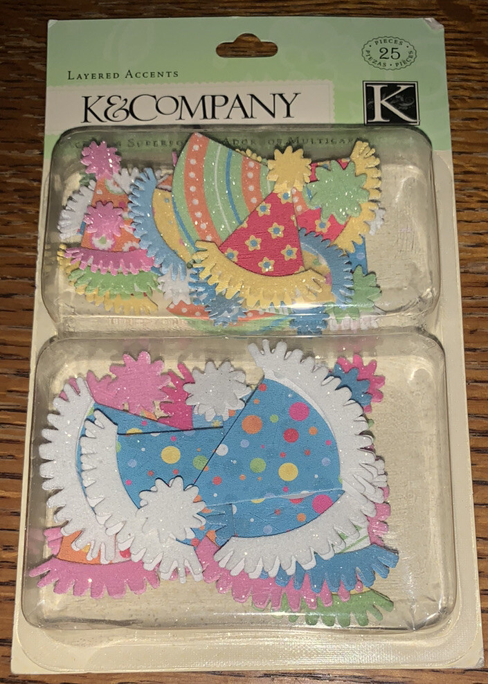 K&Company Layered Accents Happy Birthday Party Hats Repeats Chip Board Scrapbook