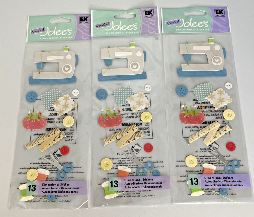 Vintage Jolee’s Sewing Machine & Notions Sticker Lot- NOS- Set of 3