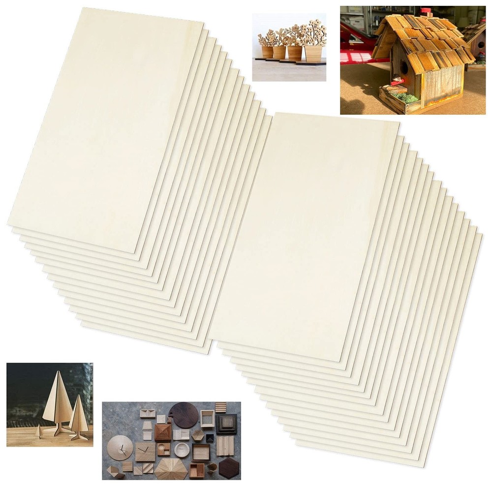 Rectangle Unfinished Wood Pieces 6 x 12 Inch, 25 Pcs Blank Basswood Sheets 1/…