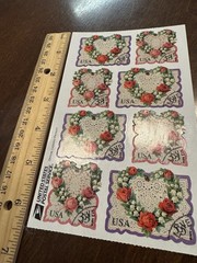 6 Gifted Victorian STICKERS Love HEART USPS Stamp Repro LACE JGrossman Michel