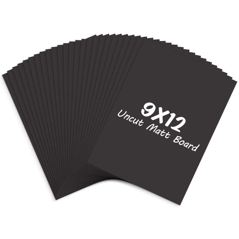25 PCS 9×12 Inch Black Uncut Picture Mat Boards Backing Frames Photos Crafts