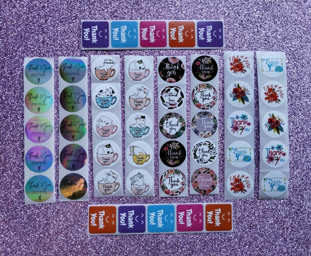 100 THANK YOU 1″ ASSORTED ENVELOPE STICKERS LABELS SEALS FEEDBACK Holographic