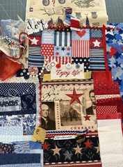slow stitch junk journal kit Vintage Lace Fabrics Buttons Red White Blue Crafts