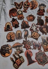 Halloween Stickers Vintage Style Orange Cream Black Pumpkin Witches 35+