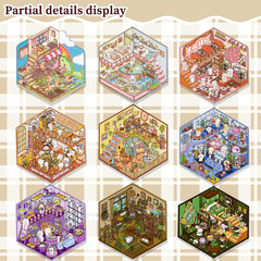 20 Sets 3D Sticker Scene Book, Cute Cartoon Room Scene Stickers, Crafting Gifts