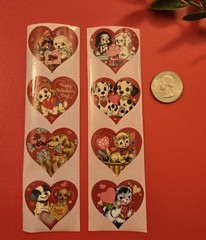 16 Vintage Style Valentine Stickers/Retro Style Valentine Stickers/Heart Sticker