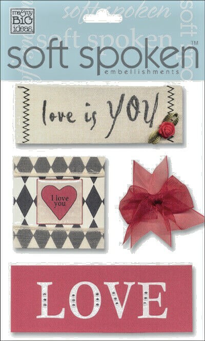 me & my BIG ideas Soft Spoken Embellishments – LOVE (SS-02) – 4 pcs