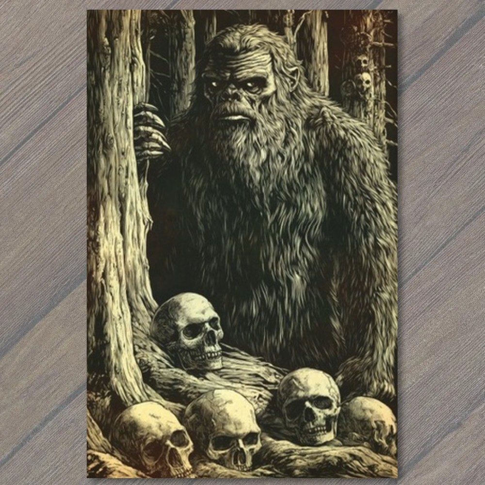 STICKER Bigfoot Walking Moonlit Forest Skulls Trees Mythical Creature Strange