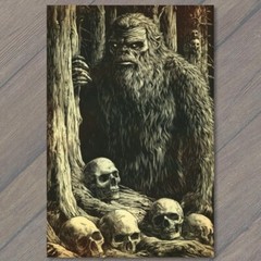 STICKER Bigfoot Walking Moonlit Forest Skulls Trees Mythical Creature Strange