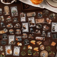 40Pcs Coffee Bread Lace PET Stickers Junk Journal Card Decals Scrapbook Crafts