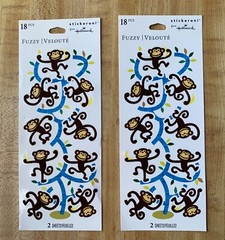 MONKEY Sticker LOT OF 4 Sheets Fuzzy Sandylion Hallmark & Nicole Crafts 🐒