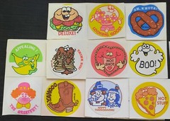 VINTAGE TREND scratch sniff stickers SALAMI PIZZA SPICE COCONUT GUMBALL BANANA