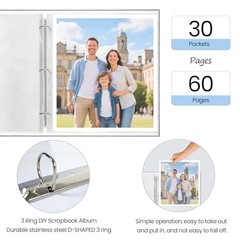 12×12 Scrapbook Album 3 Ring Binder Linen Cover Pink 60 Page Photo Portfolio