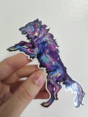 Galaxy Holo Star Fantasy Wolf Sticker – Original Art by SammiSpaghettiArt