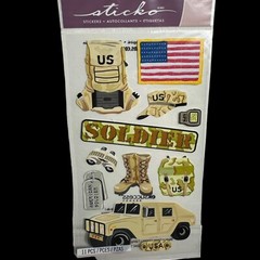 Sticko Stickers U.S. Soldier Flag Camo Dog Tag Scrapbooking EK Success SPUPGR11