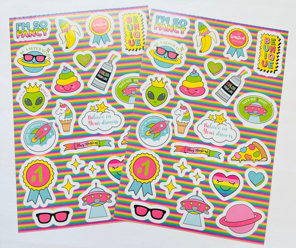 2 Sheets Groovy Girl Rainbow Novelty Stickers Crafts Planner Supply Scrapbook