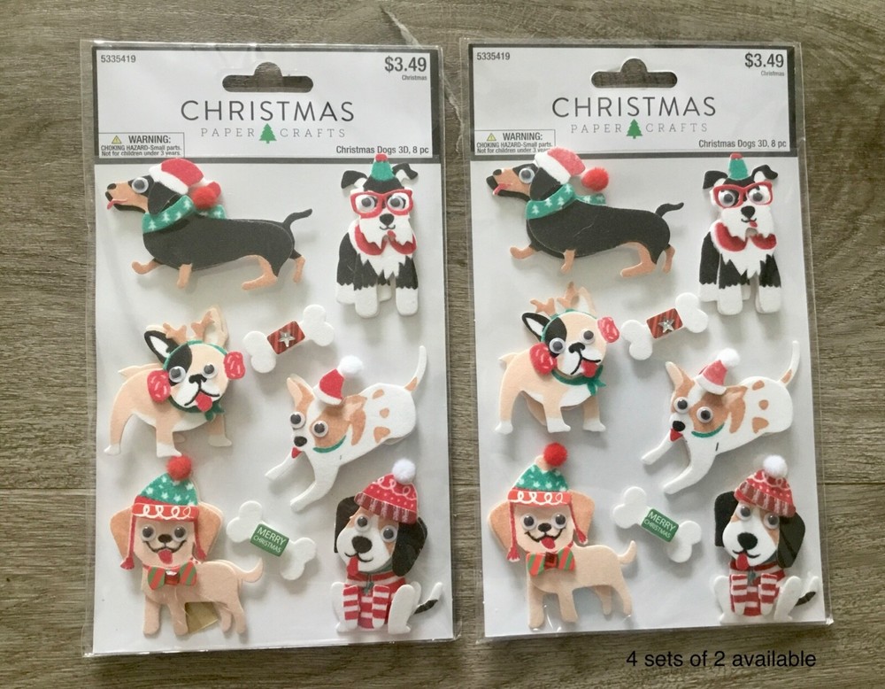 Christmas Paper Crafts 3D Christmas Dogs Stickers ~ Scrapbooking ~ Lot of 2 NEW