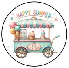HAPPY SUMMER ICE CREAM CART ENVELOPE SEALS LABELS STICKERS PARTY FAVORS