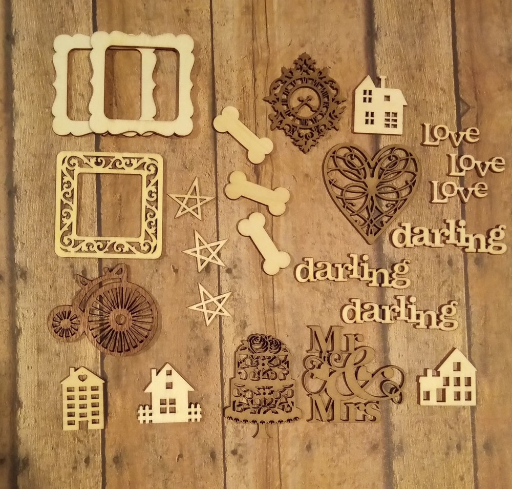 Wood embellishments Card Making Flatbacks Chipboard Embellishments Scrapbook A