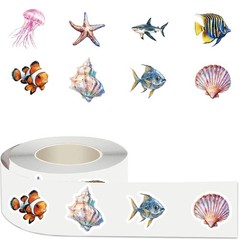 500 Pcs/Roll Cartoon Marine Life & Seashell Stickers PVC Waterproof Decals for J