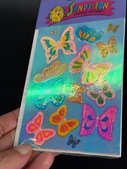 Rare Vintage Stickers NIP Sandy Lion Mother Of Pearl Opal Iridescent Butterfly