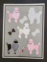 Vintage 1983 Hallmark Partial Sticker Sheet Poodles Pink Black Fuzzy Flocked