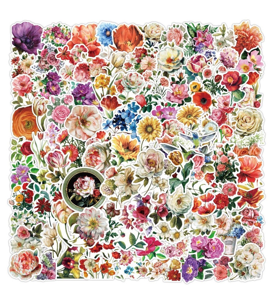 100pcs Retro Flower Stickers, Rose Lily Plants Leaf Stickers, 103