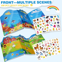 Reusable Jelly Sticker Books for Toddlers, 3D Waterproof Sticker Books, Travel T