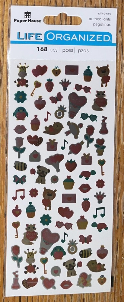 Paper House Life Organized VALENTINES 168 MICRO FOIL Love U Heart Flower Animals