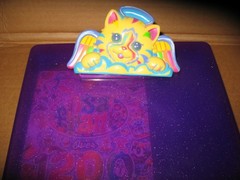 Vtg Lisa Frank Be Creative Angel Cat Glitter Purple Clipboard W/Stickers