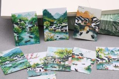 traditional Asia water town green spring sticker｜Chinese Jiangnan river water