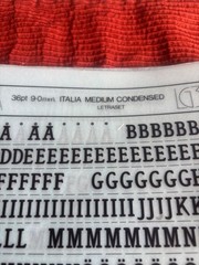 Letraset (3) INSTANT LETTERING Transfer Letters Italia Medium 36pt NICE 1