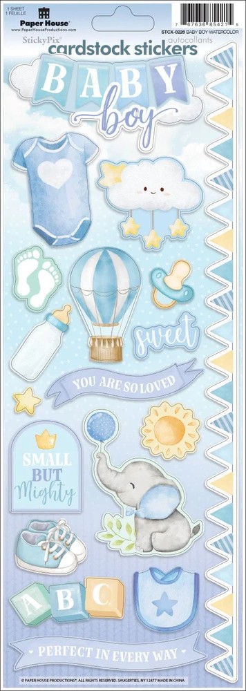Stickers CS Paper House 13″ Baby Boy Blocks Bottle Footprints Bib Balloon Sweet