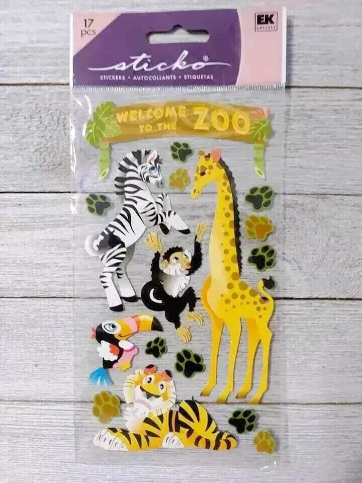 jungle fun stickers EK success dimensional monkey giraffe zebra 17pc new