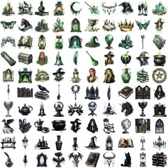 100PCS Black Retro Magic Forest Witch Series Stickers DIY Decorative Flat Transp