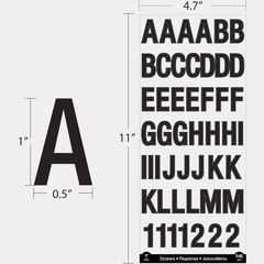 Black Alphabet and Number Stickers, 1 In, 346 Pack, Self-Adhesive, for Crafts Si