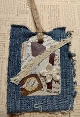 Six OOAK Junk Journal Denim Tags Ephemera Scrapbooking VTG Embellished Handmade