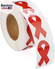 250 Small Red Ribbon Awareness Stickers – Small Red Ribbon Shaped Stickers for H