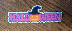 Scrapbooking Handmade Die cuts Titles Borders Halloween Sign Bright yellow