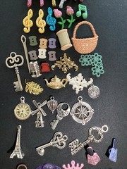 Scrapbooking Crafting Buttons Embellishments Lot Of 64 Pieces Sewing Music Girly