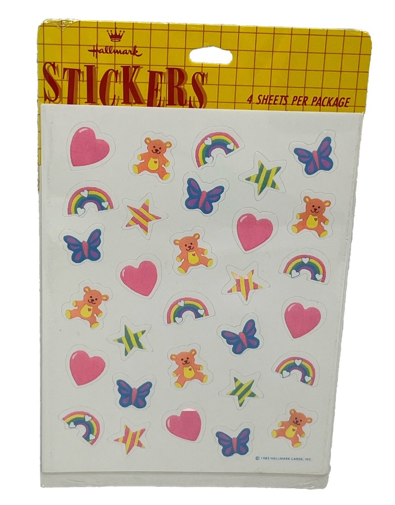 Vintage Hallmark Stickers Rainbow Heart Bear Butterfly Star Pastel 4 Sheets New